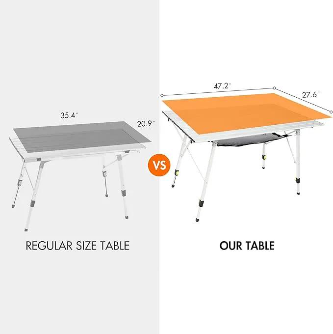 PORTAL Camping Table Portable Foldable with Adjustable Legs, Aluminum Folding Table Roll Up Table with Carrying Bag for Outdoor, Beach, Picnic, Backyards, BBQ and Party, Silver, Big by GreenHaven Gardens