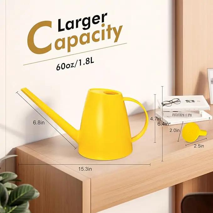 Watering Can for Indoor Outdoor Plants, Modern Small Watering Cans with Removable Nozzle, Long Spout Watering Can for Indoor Bonsai Plants Garden Flowers 1/2 Gallon 1.8L 60OZ (Yellow) by GreenHaven Gardens