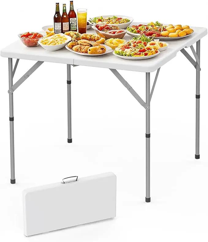 HLPB 34'' Square Folding Card Table, Fold-in-Half Portable Dining Table with Handle and Safety Lock, Foldable Plastic Dining Table Indoor Outdoor for Camping, Picnic and Party Event, White by GreenHaven Gardens