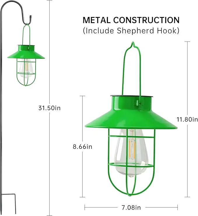 Solar Lights Lantern Lamp with Shepherd Hook, Solar Metal Lanterns, Outdoor Lights Decor,Edison Bulb Lights for Garden ,Outside Decor for Pathways,Patio, Lawn, or Landscaping(Green) by GreenHaven Gardens
