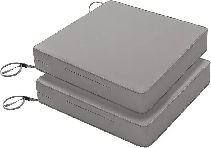 Favoyard Patio Chair Cushions 22 x 22 x 3 Inch Waterproof Outdoor Seat Cushions for Patio Furniture 3-Year Color Fastness Garden Sofa Couch Chair Pads with Handle & Adjustable Straps Set of 2, Grey by GreenHaven Gardens