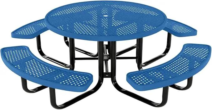 Coated Outdoor Furniture Heavy-Duty Portable Outdoor Kids Table with Umbrella Hole, Punched Steel Kids Picnic Table, Commercial-Grade, Made in America (46 In, Round, Childrens, Textured Light Blue) by GreenHaven Gardens