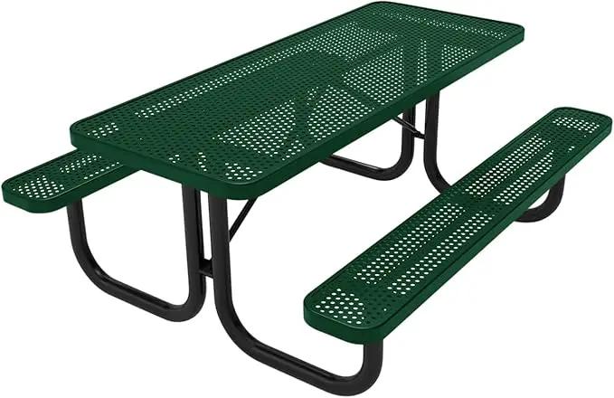 Coated Outdoor Furniture Heavy-Duty Portable Outdoor Picnic Table, Thermoplastic Coated Punched Steel Commercial-Grade Patio Dining Furniture Made in America (6ft Rectangular, Green) by GreenHaven Gardens