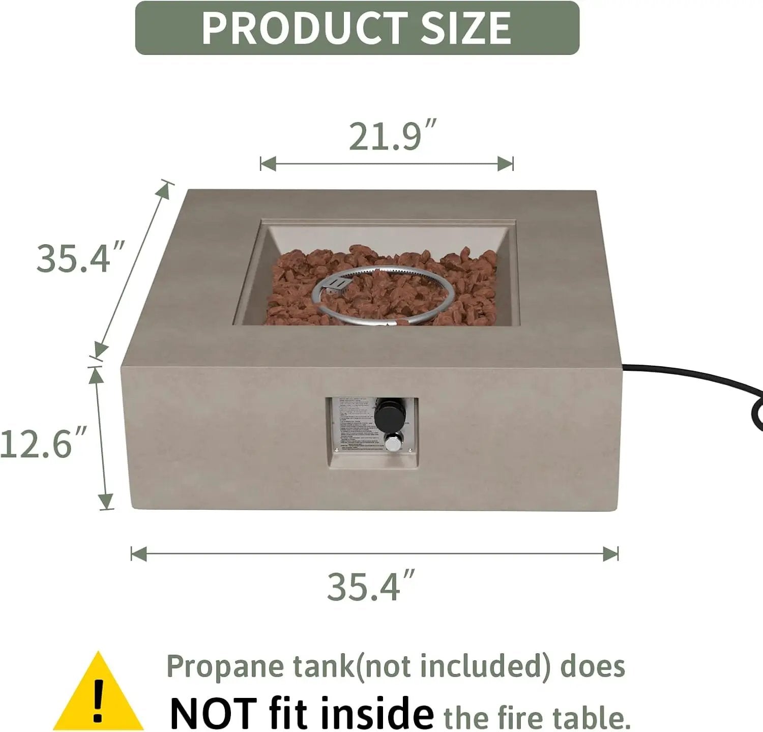 COSIEST Outdoor Propane Fire Pit Coffee Table w Square Faux Stone 35-inch Base, 50,000 BTU Stainless Steel Burner, Free Lava Rocks and Rain Cover(Gray)