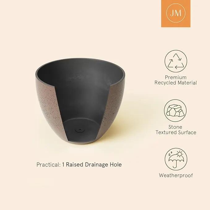 LA JOLIE MUSE 14.2/11.3/8.6 Inch Large Planters,Indoor/Outdoor Round Planters Set of 3,New Iron Plant Container with Drain Holes,Tree Flower Plant Pots for Patio and Deck by GreenHaven Gardens