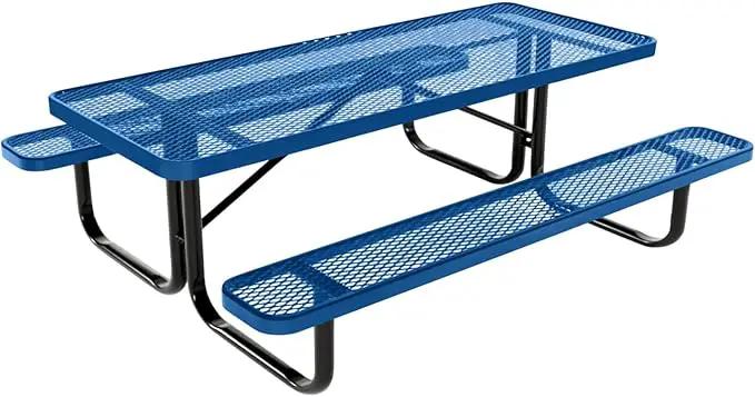 Coated Outdoor Furniture Heavy-Duty Portable Outdoor Kids Table, Expanded Metal Kids Picnic Table, Commercial-Grade Picnic Table, Made in America (6ft Rectangular, Childrens, Textured Light Blue) by GreenHaven Gardens