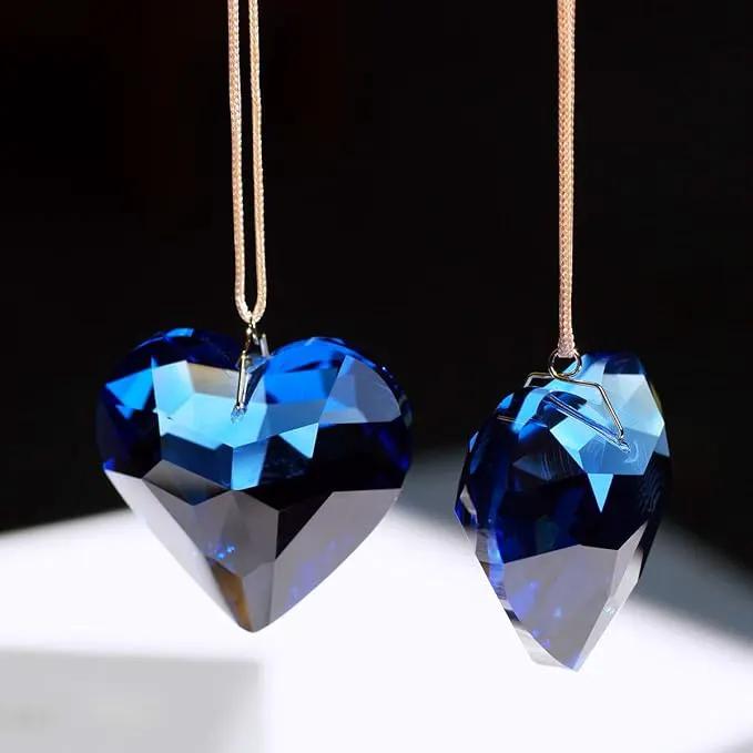 Blue Heart Crystal Suncatcher, 2pc 45mm Hanging Prism for Windows, Outdoor Indoor Decoration, Rainbow Maker Gifts for Mom, Grandma, Friend by GreenHaven Gardens