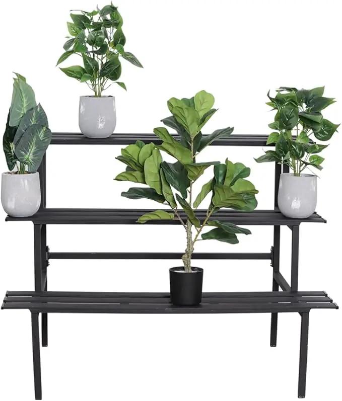 Versatile 3-Tier Metal Plant Stand, Ladder Designed, Heavy-Duty Utility Storage Rack for Indoor & Outdoor Use, Decorative Plant Display for Home, Garden, Patio, and Balcony. by GreenHaven Gardens