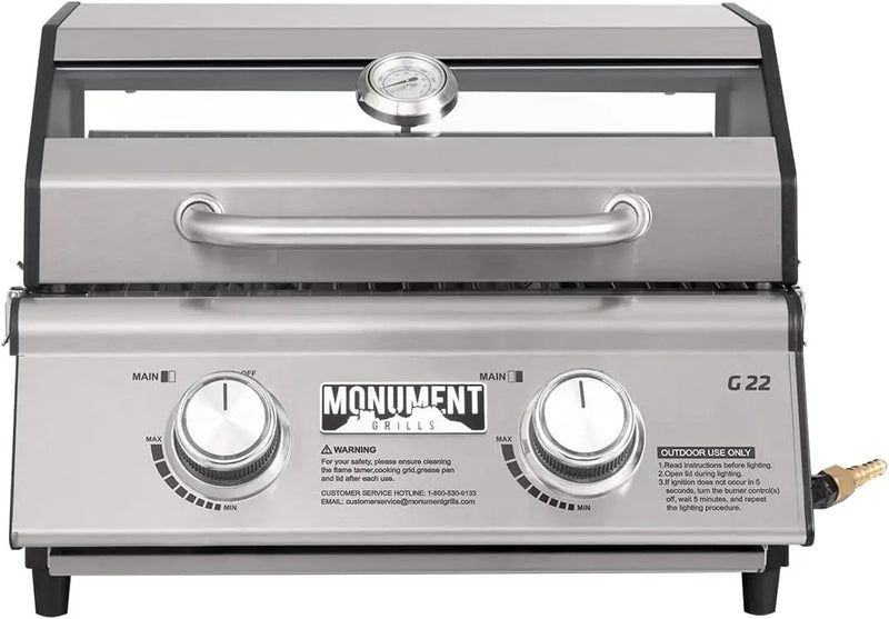 Monument Grills Clearview® 2-Burner Tabletop Propane Gas Grill with 1 Pound Tank Adapter(2 items) by GreenHaven Gardens