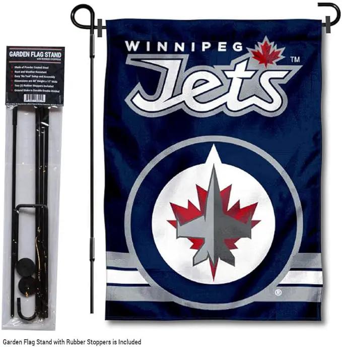 Winnipeg Jets Garden Flag with Pole Stand Holder by GreenHaven Gardens