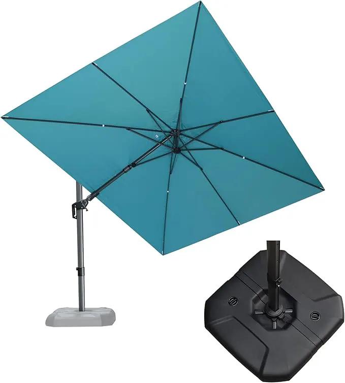 PURPLE LEAF 9' X 12' Right-left Tilt Patio Umbrella with Base Outdoor Cantilever Swivel Rectangle Umbrella Aluminum Offset Umbrella with 360-degree Rotation for Garden Deck Pool Patio Turquoise Blue by GreenHaven Gardens