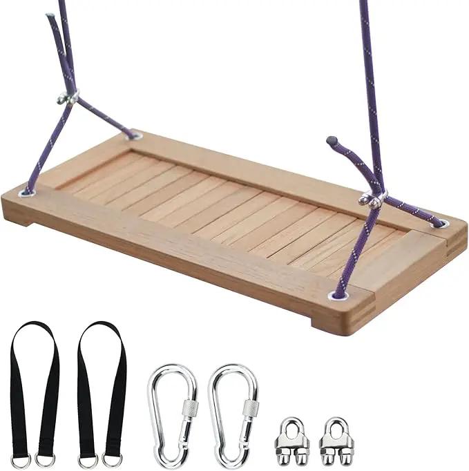 Teak Wooden Swing, Outdoor Wood Tree Swing Seat for Kids or Adults for Backyard Columpio, Height Adjustable (19.8x9inch) by GreenHaven Gardens