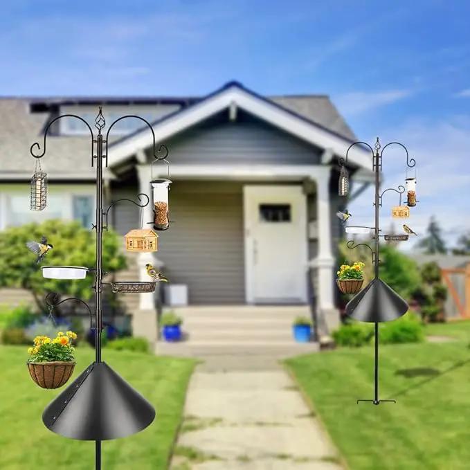 Deluxe Bird Feeding Station Kit - Wild Bird Feeder Hanging Pole With Multi Feeder, Suet Cage, Planter Hanger, and Squirrel Guard Baffle for Attracting Birds by GreenHaven Gardens