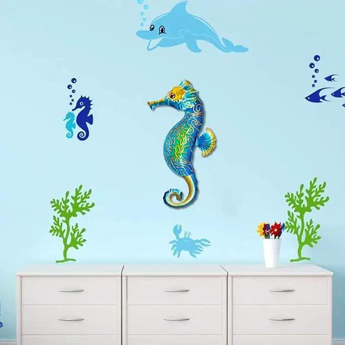John's Studio Seahorse Sea Wall Decor Outdoor Metal Garden Hanging Art Glass Sculptures Home Ocean Theme Decorations for Kitchen Bathroom and Pool by GreenHaven Gardens