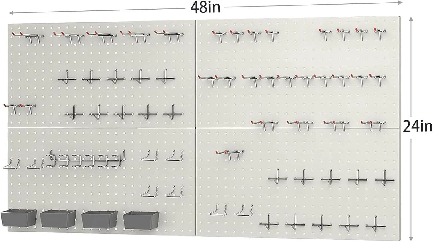 48x24 inch Gray Metal Pegboard Kit for Wall Organization with Hooks, Pegboard Bins, and Utility Tools Storage Board, Efficient Tool Organizer Peg Board by GreenHaven Gardens