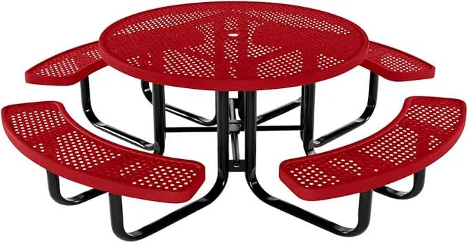Coated Outdoor Furniture Heavy-Duty Portable Outdoor Kids Table with Umbrella Hole, Punched Steel Kids Picnic Table, Commercial-Grade, Made in America (46 In, Round, Childrens, Textured Red) by GreenHaven Gardens