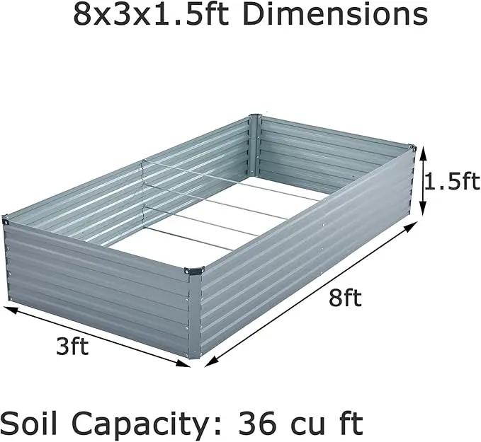 8x3x1.5ft Galvanized Raised Garden Bed,Outdoor Planter Box Metal Patio Kit Planting Bed for Vegetables Flowers Herb,Grey by GreenHaven Gardens