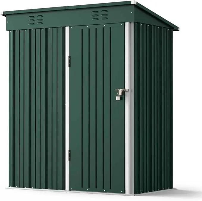 Gizoon 5' x 3'Outdoor Storage Shed with Singe Lockable Door,Galvanized Metal Shed with Air Vent Suitable for The Garden,Tiny House Storage Sheds Outdoor for Backyard Patio Lawn-Green by GreenHaven Gardens