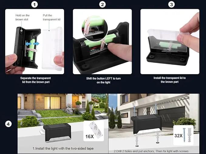 pearlstar 16 Pack Solar Step Deck Fence Lights, Solar Step Lights Outdoor Waterproof Led Solar Fence Lamp for Patio, Stairs,Garden Pathway, Step and Fences(Black) by GreenHaven Gardens