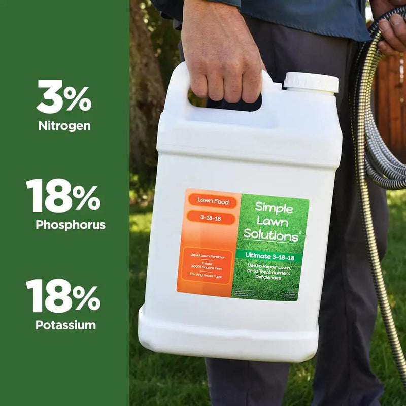 Ultimate 3-18-18 NPK- Lawn Food Liquid Fertilizer- Easy to Use Concentrated Spray- Any Grass Type- Summer & Fall Nutrients- Simple Lawn Solutions - Turf Hardiness & Root Vigor (2.5 Gallon) by GreenHaven Gardens