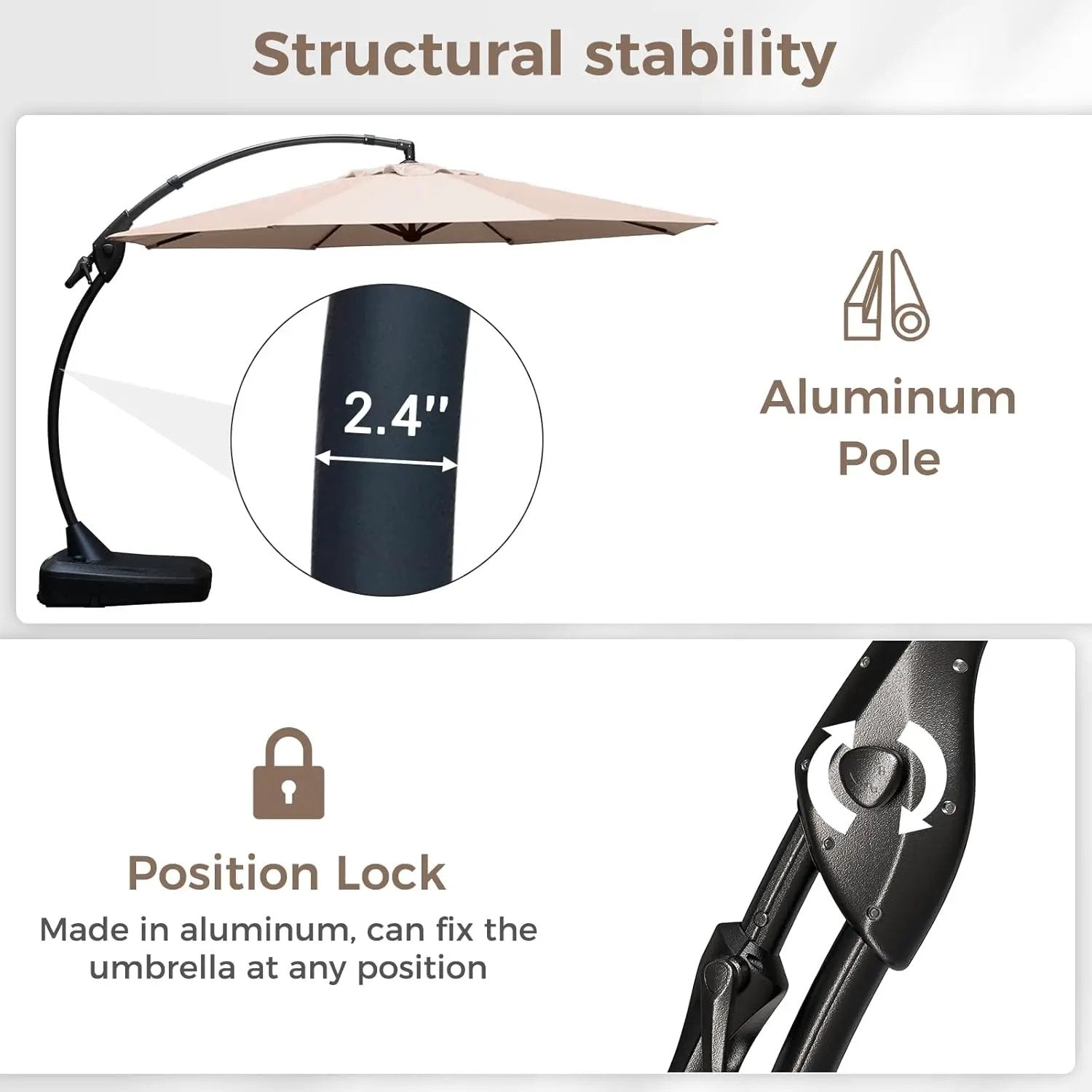 Grand patio 12FT Offset Umbrella Outdoor Round Aluminum Cantilever Umbrella with Base for Garden Deck Poolside (Champagne, 12 FT) by GreenHaven Gardens