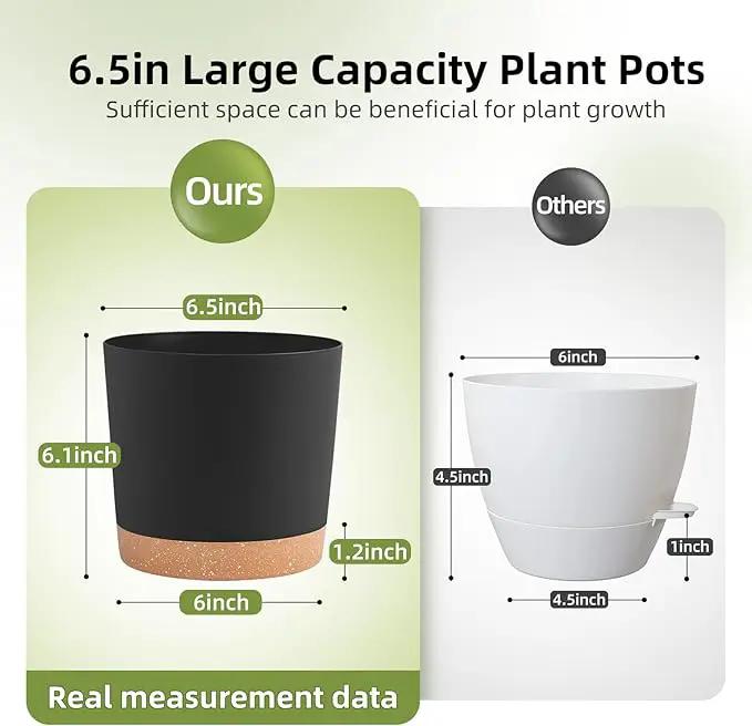 QCQHDU 6.5 inch Plant Pot, 2 Pack Planters for Indoor Plants with Drainage Holes & Saucer, Outdoor Flower Pots Home Garden Modern Decor by GreenHaven Gardens