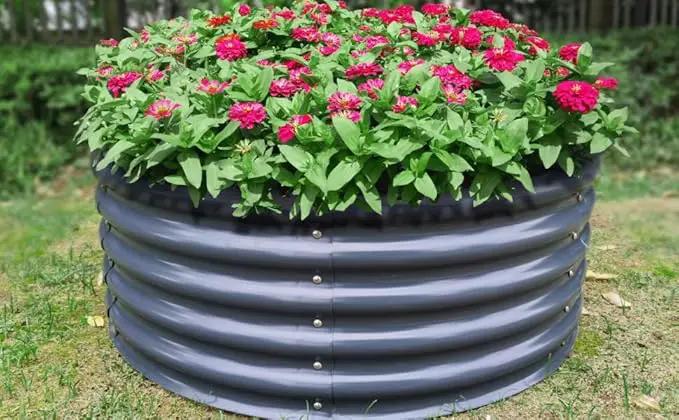 Vego garden 17" Tall 42" Round Raised Garden Bed Metal Raised Bed Planter Box for Vegetables Flowers Patio, Modern Gray by GreenHaven Gardens
