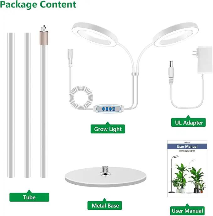 Large Plant Light for Indoor Plants, 2 Head Full Spectrum Grow Light with 68" Adjustable Stand for Growing Large Tall Plants, White Halo Floor LED Grow Lamp with 16 Hour Timer by GreenHaven Gardens