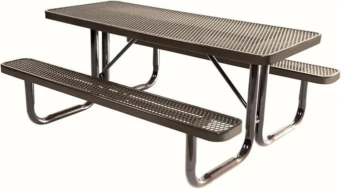 Coated Outdoor Furniture Heavy-Duty Portable Outdoor Picnic Table, Thermoplastic Coated Expanded Metal Commercial-Grade Patio Dining Furniture Made in America (6ft Rectangular, Textured Brown) by GreenHaven Gardens