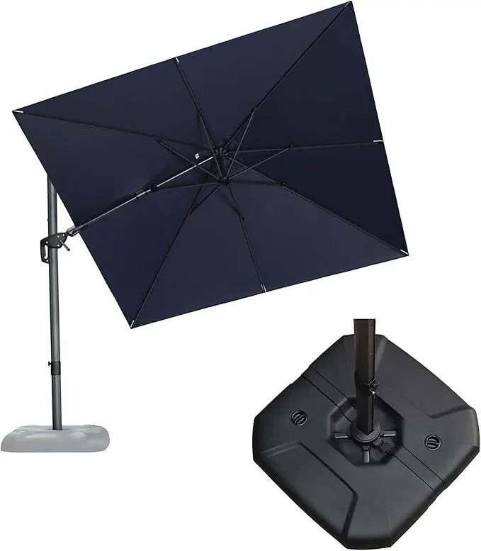 PURPLE LEAF 8.8' X 8.8' Right-left Tilt Patio Umbrella with Base Outdoor Cantilever Swivel Square Umbrella with Tilt Aluminum Offset Umbrella with 360-degree Rotation for Garden Deck Pool Patio Navy by GreenHaven Gardens