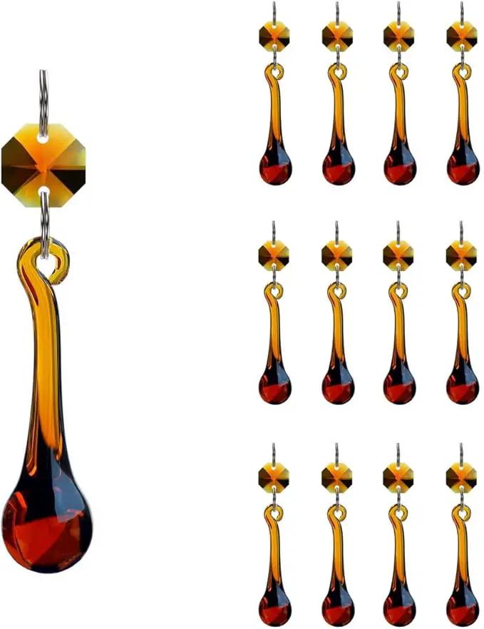 12pcs Raindrop Crystal Chandelier Parts, 53mm Hanging Crystals Glass Beads for Window, Curtain Decoration (Amber) by GreenHaven Gardens