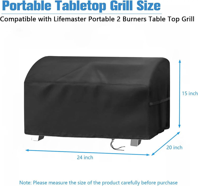 Grill Cover for Lifemaster 2 Burner Portable Table Top Grill, Waterproof Small Tabletop BBQ Grill Cover - 24 x 20 x 15 Inch by GreenHaven Gardens