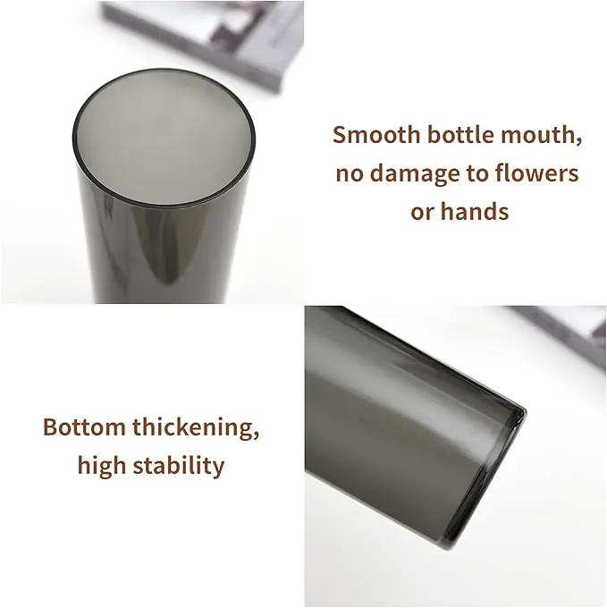 Flower Vase, Non-breakable Vases, 4" W x 8" H, Acrylic Grey Vase, Aesthetic Room Decor Cylindrical Modern Flower Vases for Table Centerpiece, Home Decor, Women Floral Arrangement Gift by GreenHaven Gardens