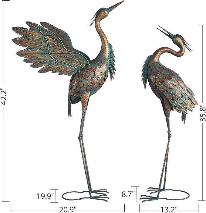 Crane Statues for Garden Decor, Metal Yard Art Heron Garden Statues, Standing Garden Sculptures & Statues for Yard Decorations Outdoor, 38-42 Inch Set of 2, Copper by GreenHaven Gardens