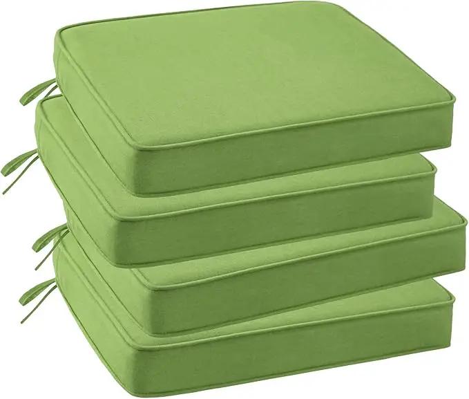 Outdoor Sunbrella Square Corner Seat Cushion, 19"x19"x3", Set of 4, Non Slip Seat Cushion Pads with Removable Cover for Patio Furniture, Garden Yard Lawn, Canvas Ginkgo by GreenHaven Gardens