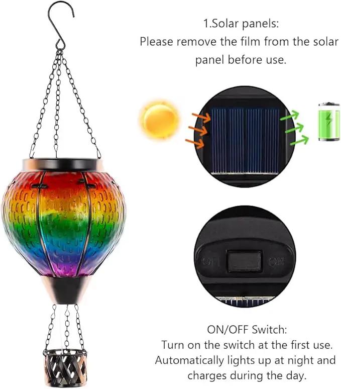 DREAMSOUL Hot Air Balloon Solar Lantern with Candle Holder, Glass Hanging Solar Lantern with Flickering Flame, Solar Lanterns Outdoor Waterproof for Lawn, Patio, Porch, Tree Decor by GreenHaven Gardens