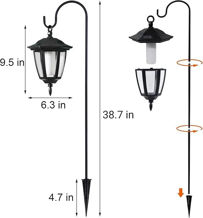 Dynaming 2 Pack Solar Flame Hanging Lights Outdoor, Solar Flickering Flame LED Garden Lanterns with 2 x 38 Inch Shepherd Hooks, Landscape Lighting Waterproof for Lawn Patio Yard Pathway Driveway by GreenHaven Gardens