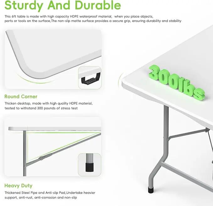 HLPB Folding Table Picnic Table 2 Pcs, 6 ft Portable Camping Table with Handle and Safety Locks, Foldable Table Plastic Dining Table Indoor Outdoor for Camping, Picnic and Party by GreenHaven Gardens