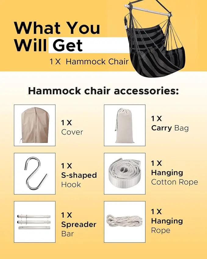 ADVOKAIR Hammock Chair Swing & Cover Set (500 lbs Max) – Hanging Rope Swing for Bedroom, Outdoor, Patio, Porch with Sturdy Steel Bar & Anti-Slip Rings + All-Weather Rain Cover for Storage Protection by GreenHaven Gardens