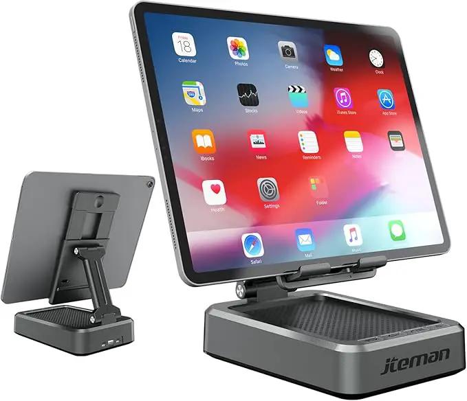 Jteman Wireless Bluetooth Speaker Tablet Stand, Adjustable with Bluetooth Speakers,Gifts for Women Men,Kitchen Gadget for Men,Compatible with Phones and Tablet (4.0-12.9'') - Graphite by GreenHaven Gardens