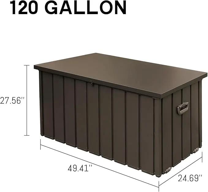 Domi Outdoor Storage Deck Box 120 Gallon, Waterproof Lockable Steel Outdoor Storage Container for Outside Cushions, Garden Tools and Pools Equipment, (Brown) by GreenHaven Gardens