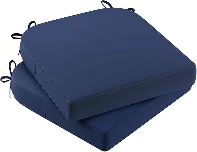 AAAAAcessories Outdoor Seat Cushions for Chairs, Waterproof, Fade-Resistant Patio Furniture Replacement Cushions, 17" x 16" x 2", Set of 2, Navy Blue by GreenHaven Gardens