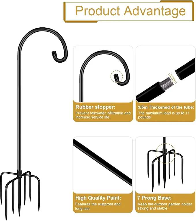 Shepherd Hook 92 Inch Tall Heavy-Duty Metal Garden Hanging Pole Stake for Bird Feeder Pole Plant Baskets, Black (1 Pack) by GreenHaven Gardens