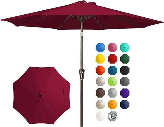 JEAREY 10FT Outdoor Patio Umbrella Outdoor Table Umbrella with Push Button Tilt and Crank, Market Umbrella 8 Sturdy Ribs UV Protection Waterproof for Pool, Garden (Wine Red) by GreenHaven Gardens