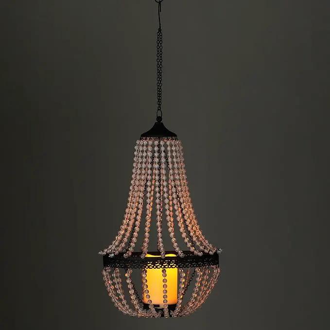 Hanging Candle Lantern, 27” Battery Operated Modern Clear Acrylic Crystal Chandeliers with Flickering Yellow Led Candle Light S Hooks for Garden, Backyard, Gazebo, Room Indoor Outdoor Decor by GreenHaven Gardens