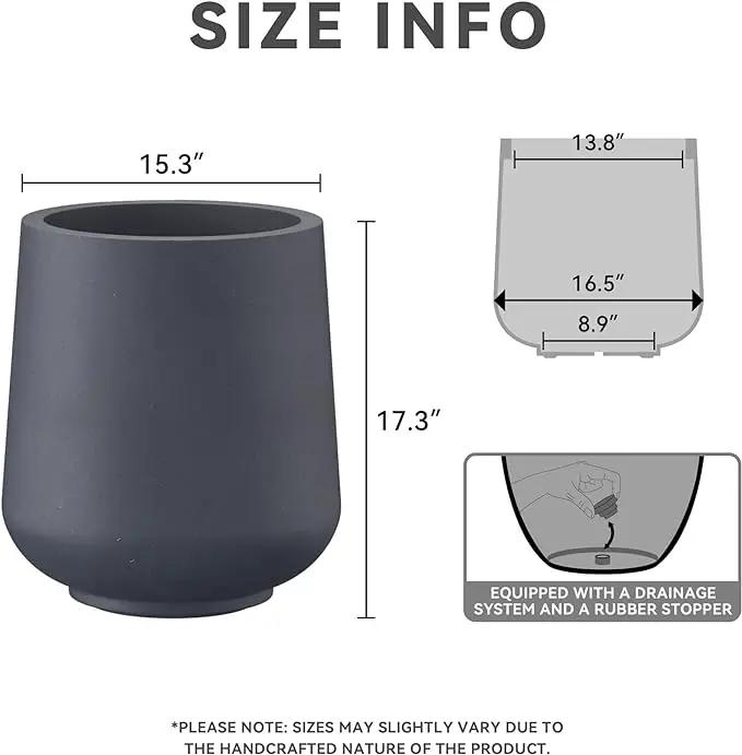 Kante 15.3" Dia Round Concrete Planter, Outdoor Indoor Large Plant Pots Containers with Drainage Hole and Rubber Plug for Home Garden Patio, Dark Gray by GreenHaven Gardens