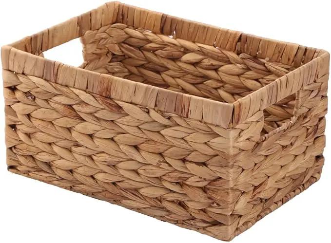 Woven Natural Water hyacinth Rectangular Storage Baskets with inside Handle,Kingwillow(Large) by GreenHaven Gardens