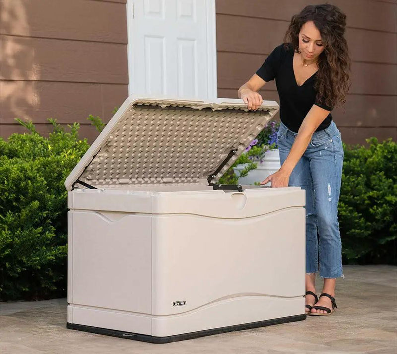 LIFETIME 60059 Black Bottom & Desert (Tan) Sides and Lid Outdoor Storage Box-80 Gal, 80 Gallon, Desert Sand by GreenHaven Gardens