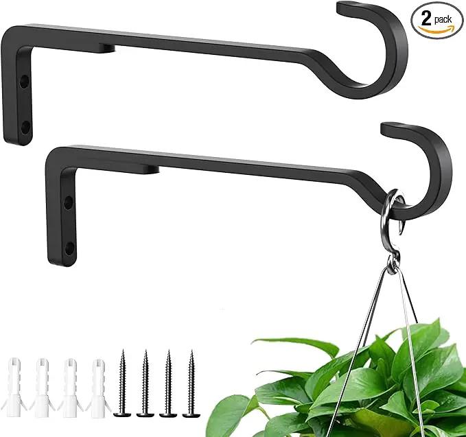 8 Inch 2 Pack Black Heavy Duty Outdoor Plant Hangers for Hanging Baskets, Iron Hanging Plant Brackets for Hanging Plants Outside, Metal Plant Hooks Plant Wall Hooks for Hanging Lantern, Bird Feeder by GreenHaven Gardens