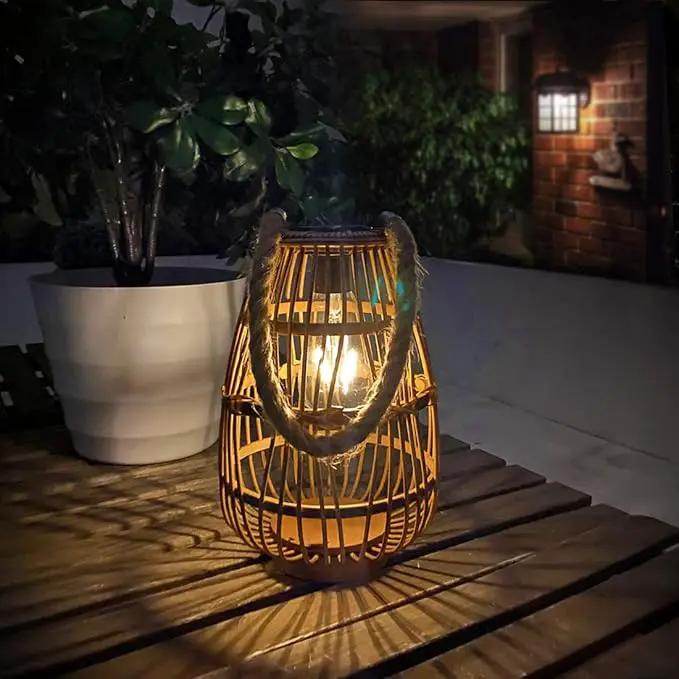 Outdoor Solar Lantern Hanging Lights - Natural Rattan Solar Lantern with Handle, Large Waterproof Led Decorative Garden Lights, Bright Rattan Solar Table Lamp for Yard Patio Wedding Home Decoration by GreenHaven Gardens